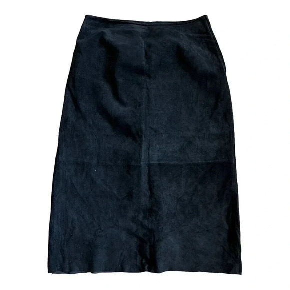 Marsh Landing Black 100% Leather Midi Skirt 8 - Picture 1 of 3